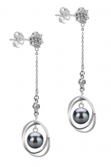 Par de pendientes de perlas Perla Akoya Japonesa de calidad AA de 6 a 7mm en color Negro