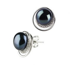 9-10mm AA Quality Perla de Agua Dulce Pendientes in Kelly Negro