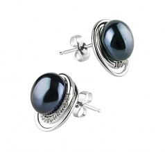 9-10mm AA Quality Perla de Agua Dulce Pendientes in Kelly Negro