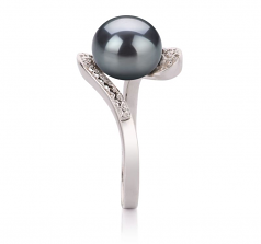 9-10mm AA Quality Perla de Agua Dulce Anillo in Chantel Negro