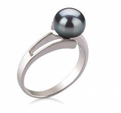 7-8mm AAA Quality Perla de Agua Dulce Anillo in Jenna Negro