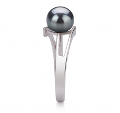 7-8mm AAA Quality Perla de Agua Dulce Anillo in Jenna Negro