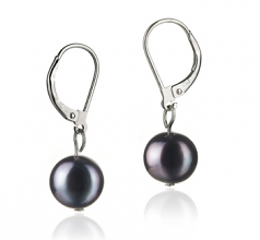 Par de pendientes de perlas Perla de Agua Dulce de calidad A de 8 a 9mm en color Negro