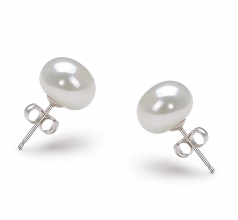 9-10mm AA Quality Perla de Agua Dulce Pendientes in Blanco