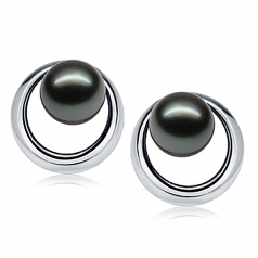 9-10mm AAA Quality Perla Tahití Pendientes in Perlas negras Sol Naciente Negro