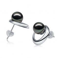 9-10mm AAA Quality Perla Tahití Pendientes in Perlas negras Sol Naciente Negro