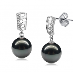 9-10mm AAA Quality Perla Tahití Pendientes in Zuella Pearl Negro