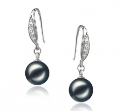 Par de pendientes de perlas Perla Akoya Japonesa de calidad AA de 8 a 9mm en color Negro