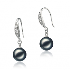 Par de pendientes de perlas Perla Akoya Japonesa de calidad AA de 8 a 9mm en color Negro
