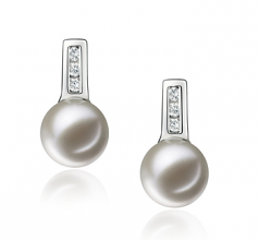 Par de pendientes de perlas Perla de Agua Dulce de calidad AAAA de 7 a 8mm en color Blanco