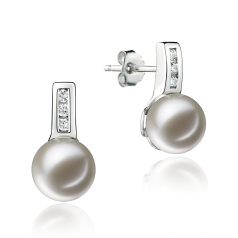 Par de pendientes de perlas Perla de Agua Dulce de calidad AAAA de 7 a 8mm en color Blanco