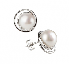 9-10mm AA Quality Perla de Agua Dulce Pendientes in Kelly Blanco