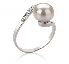 9-10mm AA Quality Perla de Agua Dulce Anillo in Chantel Blanco