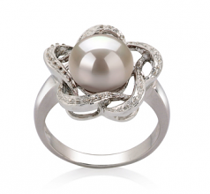 Anillo de perlas Perla de Agua Dulce de calidad AA de 9 a 10mm en color Blanco
