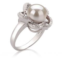 Anillo de perlas Perla de Agua Dulce de calidad AA de 9 a 10mm en color Blanco