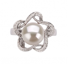 Anillo de perlas Perla de Agua Dulce de calidad AA de 9 a 10mm en color Blanco