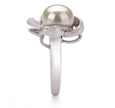 Anillo de perlas Perla de Agua Dulce de calidad AA de 9 a 10mm en color Blanco