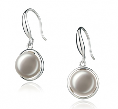 Par de pendientes de perlas Perla de Agua Dulce de calidad AA de 9 a 10mm en color Blanco