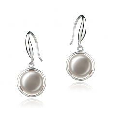 Par de pendientes de perlas Perla de Agua Dulce de calidad AA de 9 a 10mm en color Blanco