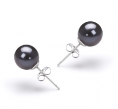 Par de pendientes de perlas Perla de Agua Dulce de calidad AAAA de 7 a 8mm en color Negro