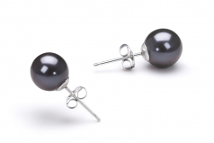 Par de pendientes de perlas Perla de Agua Dulce de calidad AAAA de 7 a 8mm en color Negro