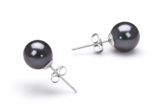 7-8mm AAAA Quality Perla de Agua Dulce Pendientes in Negro