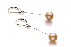 Par de pendientes de perlas Perla de Agua Dulce de calidad AA de 8 a 9mm en color Rosa