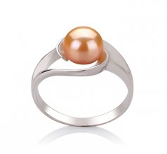 Anillo de perlas Perla de Agua Dulce de calidad AAA de 6 a 7mm en color Rosa