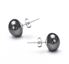 Par de pendientes de perlas Perla de Agua Dulce de calidad AA de 9 a 10mm en color Negro
