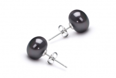 7-8mm AAA Quality Perla de Agua Dulce Pendientes in Negro