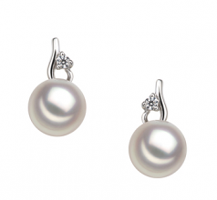 Par de pendientes de perlas Perla Akoya Japonesa de calidad AA de 7 a 8mm en color Blanco