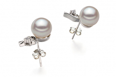 Par de pendientes de perlas Perla Akoya Japonesa de calidad AA de 7 a 8mm en color Blanco