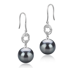 Par de pendientes de perlas Perla Tahití de calidad AAA de 10 a 11mm en color Negro