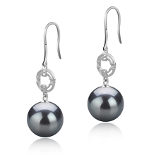 Par de pendientes de perlas Perla Tahití de calidad AAA de 10 a 11mm en color Negro