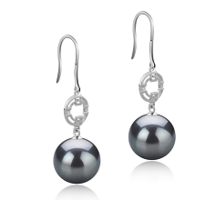 Par de pendientes de perlas Perla Tahití de calidad AAA de 10 a 11mm en color Negro