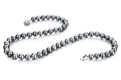 7-7.5mm AAA Quality Perla Akoya Japonesa Collar in Negro-Plata