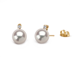Par de pendientes de perlas Perla Akoya Japonesa de calidad AAA de 7 a 8mm en color Blanco
