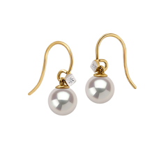 Par de pendientes de perlas Perla de Agua Dulce de calidad AAAA de 8 a 8.5mm en color Blanco