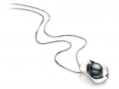 Colgante de perlas Perla de Agua Dulce de calidad AA de 9 a 10mm en color Negro