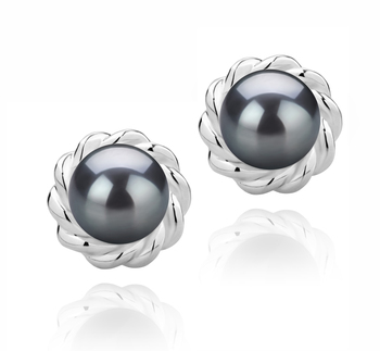 8-9mm AAAA Quality Perla de Agua Dulce Pendientes in Bessie Negro