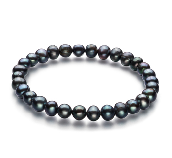 6-7mm A Quality Perla de Agua Dulce Pulsera in Bliss Negro