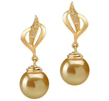 10-11mm AAA Quality Mar del Sur Pendientes in Damica Oro