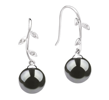 9-10mm AAA Quality Perla Tahití Pendientes in Honora Negro