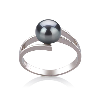 7-8mm AAA Quality Perla de Agua Dulce Anillo in Jenna Negro