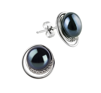 9-10mm AA Quality Perla de Agua Dulce Pendientes in Kelly Negro