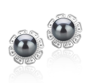 9-10mm AAA Quality Perla Tahití Pendientes in LEONIE Negro