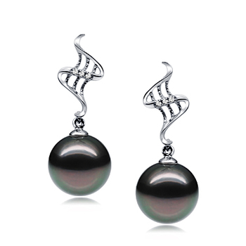 9-10mm AAA Quality Perla Tahití Pendientes in Perlas Tentación Negro