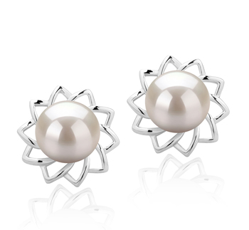 7-8mm AAAA Quality Perla de Agua Dulce Pendientes in Morgan Blanco