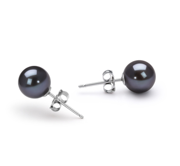 6-7mm AAAA Quality Perla de Agua Dulce Pendientes in Negro