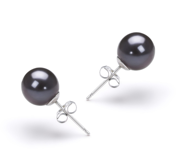 7-8mm AAAA Quality Perla de Agua Dulce Pendientes in Negro